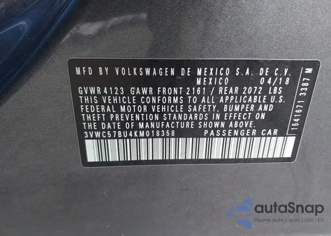 2019 Volkswagen Jetta 1.4T R-Line/1.4T S/1.4T Se from USA, damaged, VIN 3VWC57BU4KM018358